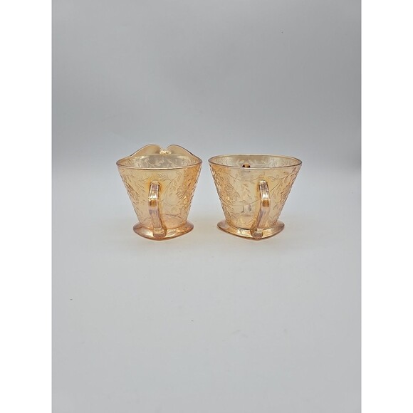 Vintage Jeannette Glass Floragold Louisa Sugar & Creamer Set Iridescent Carnival - Picture 2 of 9
